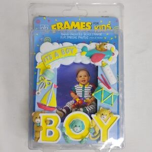 Vintage 90s 3D "It's A Boy" Baby Photos Picture Frame Nostalgic Animals & Toys